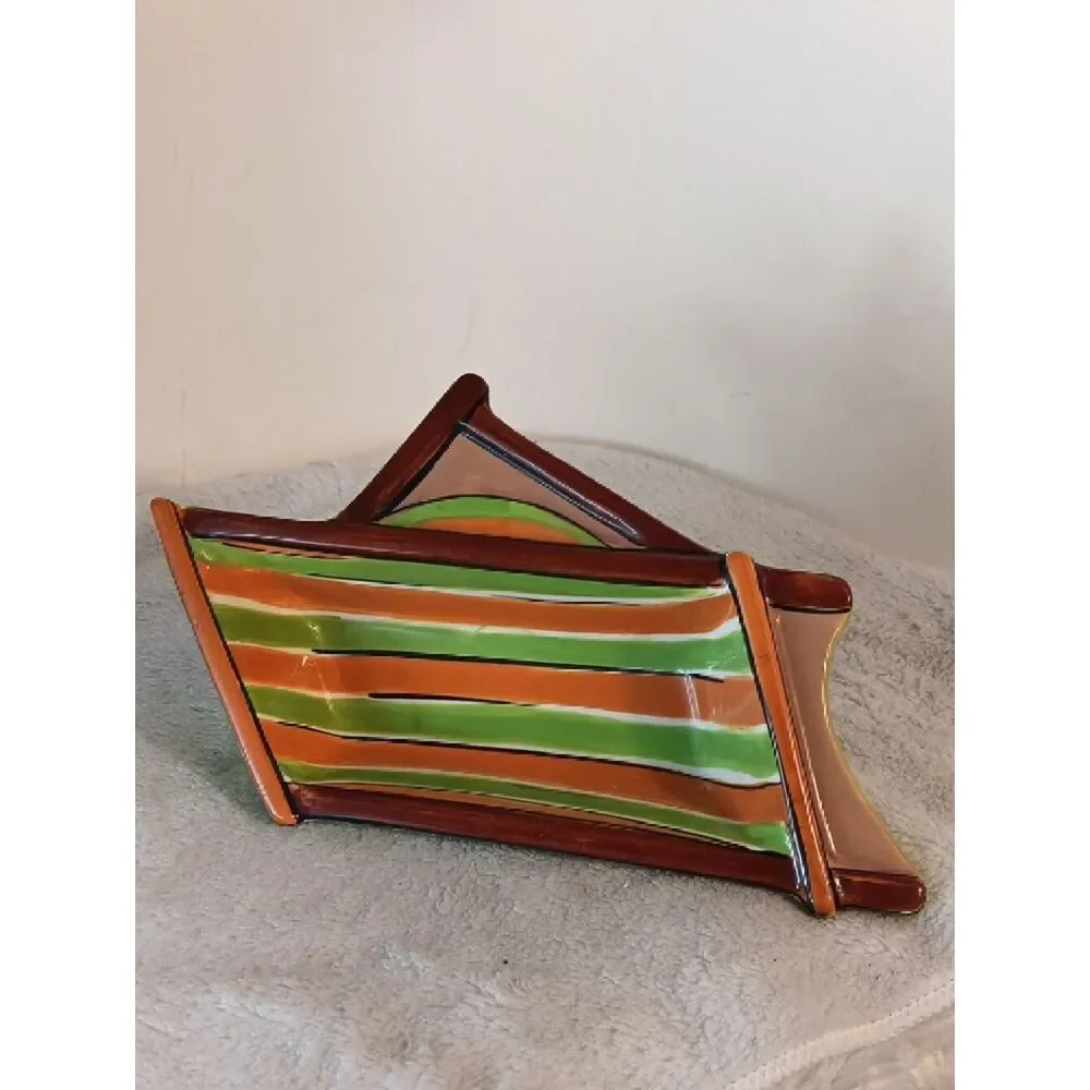 CLAY ART Green Glazed Ceramic Beachy Snack Tray / Trinket Dish